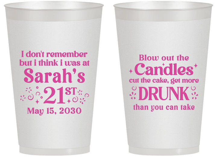 Personalized 21st Birthday 14 oz Frosted Cups - Candles Cake Drunk | 340017