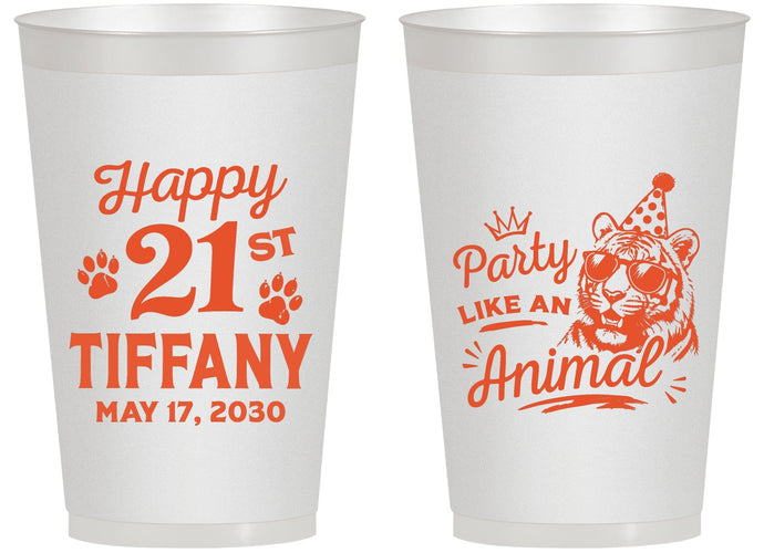 Personalized 21st Birthday 14 oz Frosted Cups - Party Like An Animal Tiger | 340020
