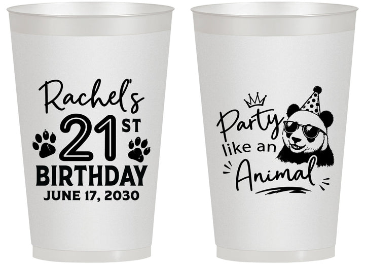 Personalized 21st Birthday 14 oz Frosted Cups - Party Like An Animal Panda | 340021