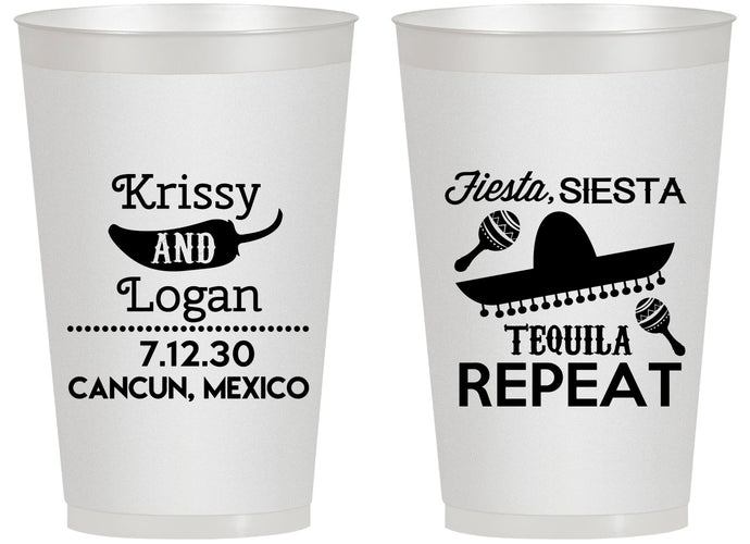 Personalized Wedding 14 oz Frosted Cups - Fiesta Siesta Tequila Repeat | 344