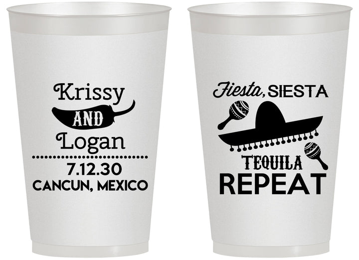 Personalized Wedding 14 oz Frosted Cups - Fiesta Siesta Tequila Repeat | 344