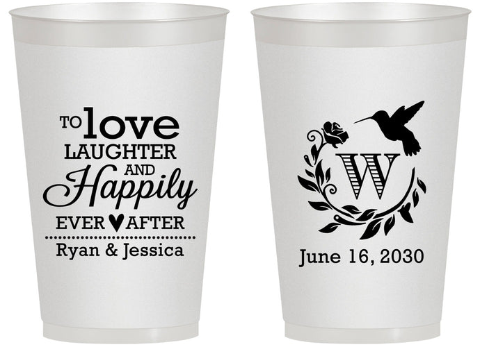 Personalized Wedding 14 oz Frosted Cups - Love Laughter Happily | 345
