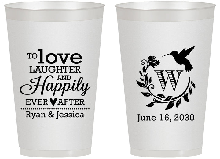 Personalized Wedding 14 oz Frosted Cups - Love Laughter Happily | 345
