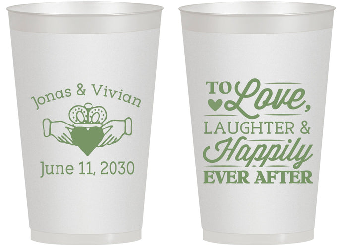Personalized Wedding 14 oz Frosted Cups - Love Laughter Happily | 346