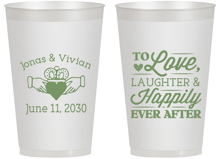 Personalized Wedding 14 oz Frosted Cups - Love Laughter Happily | 346