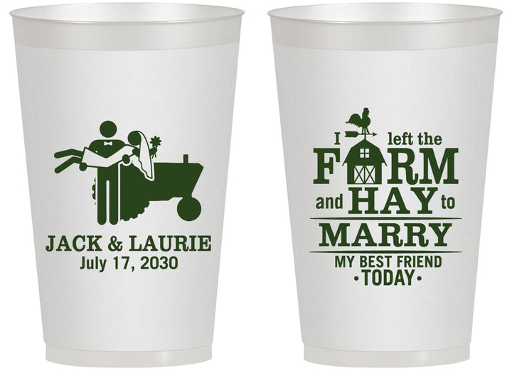 Personalized Wedding 14 oz Frosted Cups - Left The Farm Tractor | 347