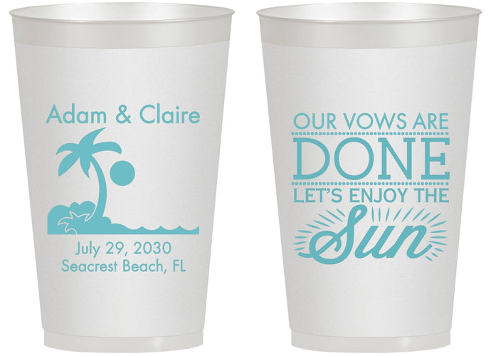 Personalized Wedding 14 oz Frosted Cups - Vows Are Done Enjoy Sun | 348