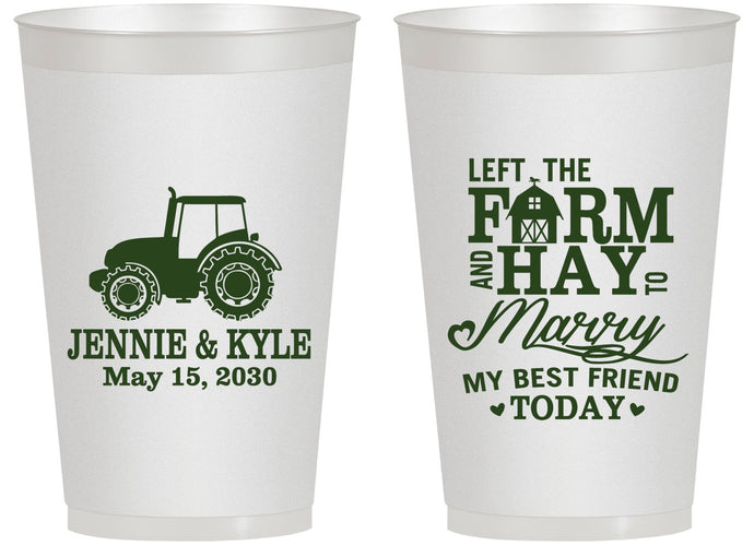 Personalized Wedding 14 oz Frosted Cups - Left The Farm Tractor | 351