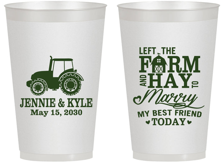 Personalized Wedding 14 oz Frosted Cups - Left The Farm Tractor | 351