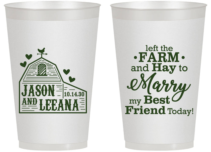 Personalized Wedding 14 oz Frosted Cups - Left The Farm Tractor | 352