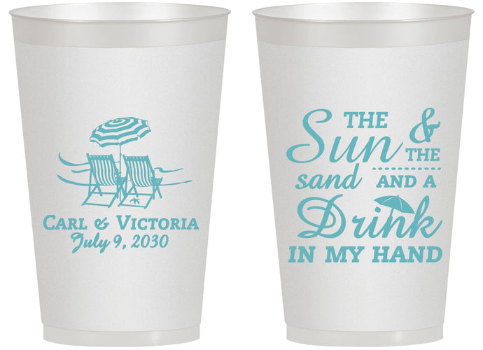 Personalized Wedding 14 oz Frosted Cups - Sun Sand Drink In My Hand | 353