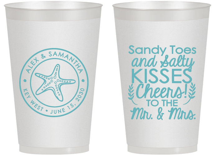 Personalized Wedding 14 oz Frosted Cups - Sandy Feet Salty Kisses | 355