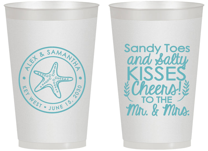 Personalized Wedding 14 oz Frosted Cups - Sandy Feet Salty Kisses | 355