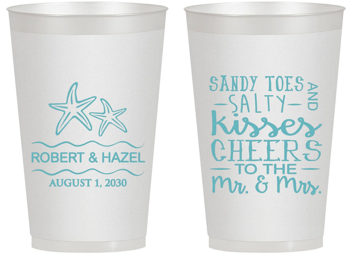 Personalized Wedding 14 oz Frosted Cups - Sandy Feet Salty Kisses | 356