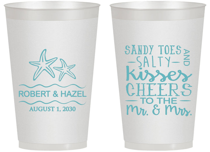Personalized Wedding 14 oz Frosted Cups - Sandy Feet Salty Kisses | 356