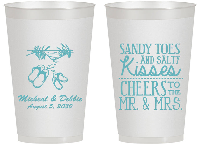 Personalized Wedding 14 oz Frosted Cups - Sandy Feet Salty Kisses | 357
