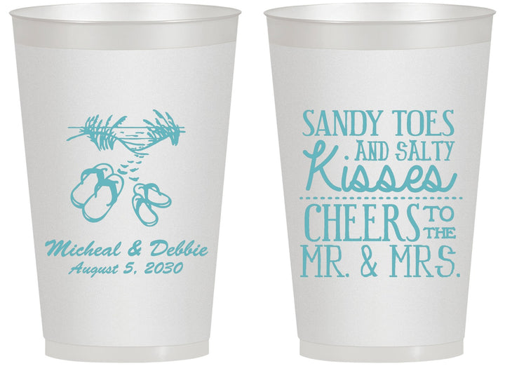 Personalized Wedding 14 oz Frosted Cups - Sandy Feet Salty Kisses | 357