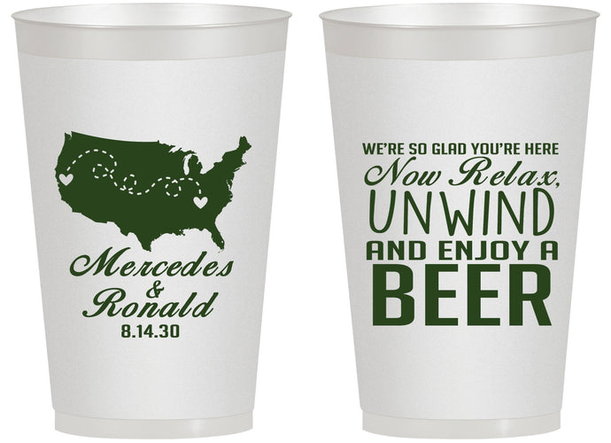 Personalized Wedding 14 oz Frosted Cups - Relax Unwind Enjoy Beer | 360
