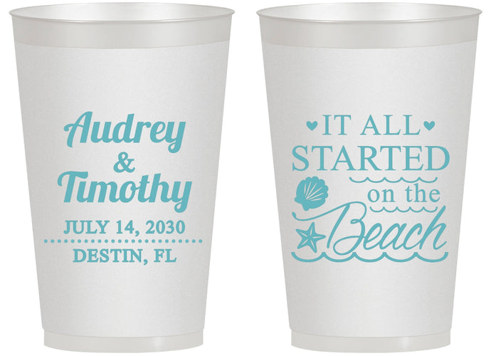 Personalized Wedding 14 oz Frosted Cups - Started On The Beach | 361