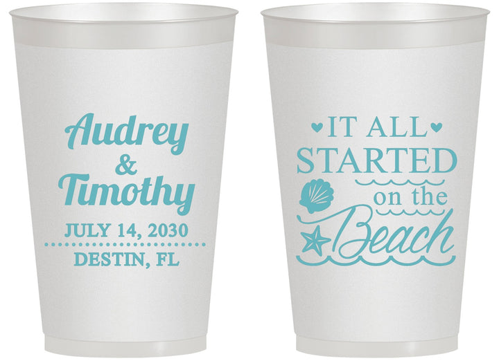 Personalized Wedding 14 oz Frosted Cups - Started On The Beach | 361