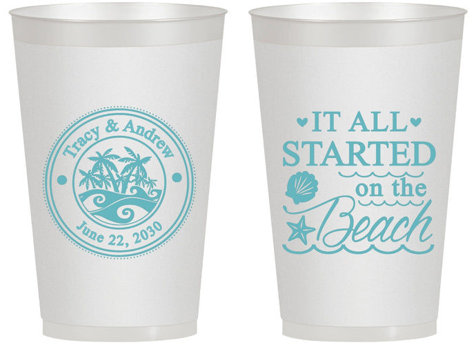 Personalized Wedding 14 oz Frosted Cups - Started On The Beach | 362