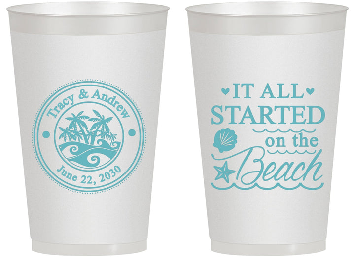 Personalized Wedding 14 oz Frosted Cups - Started On The Beach | 362
