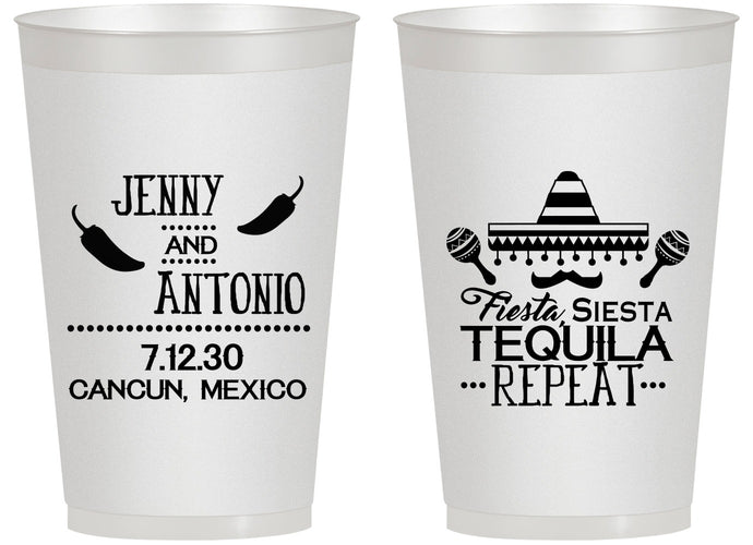 Personalized Wedding 14 oz Frosted Cups - Fiesta Siesta Tequila Repeat | 369