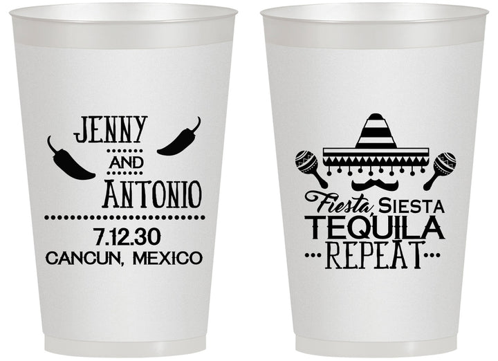 Personalized Wedding 14 oz Frosted Cups - Fiesta Siesta Tequila Repeat | 369