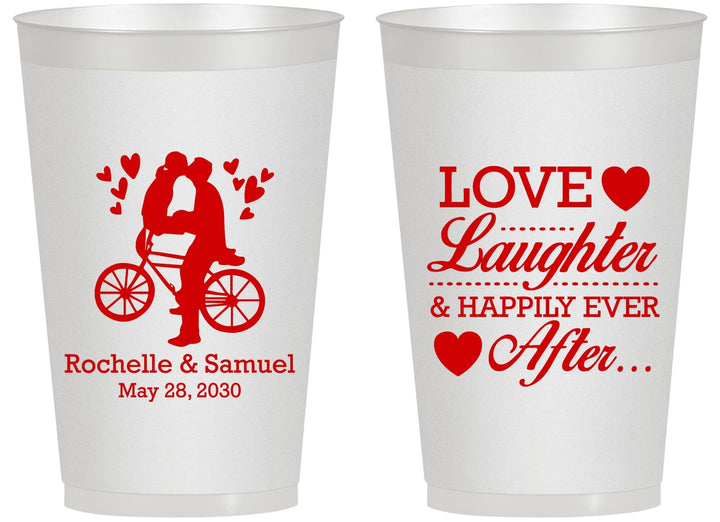Personalized Wedding 14 oz Frosted Cups - Love Laughter Happily | 376