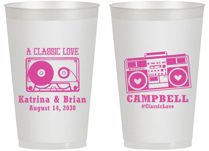 Personalized Wedding 14 oz Frosted Cups - Class Love Cassette Tape | 389