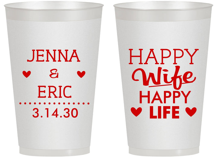 Personalized Wedding 14 oz Frosted Cups - Happy Wife Happy Life | 393