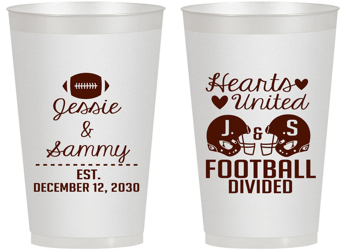 Personalized Wedding 14 oz Frosted Cups - Hearts United Football | 395
