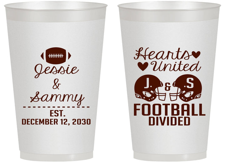 Personalized Wedding 14 oz Frosted Cups - Hearts United Football | 395