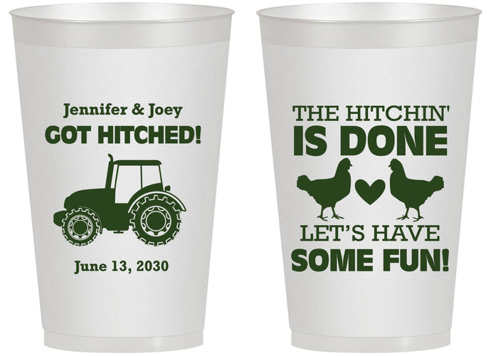 Personalized Wedding 14 oz Frosted Cups - Got Hitched Tractor | 397