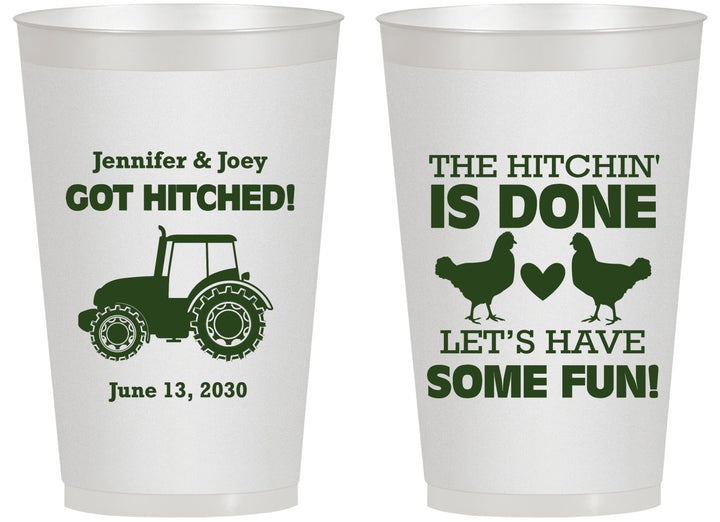 Personalized Wedding 14 oz Frosted Cups - Got Hitched Tractor | 397