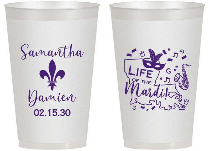 Personalized Wedding 14 oz Frosted Cups - Mardi Gras | 398
