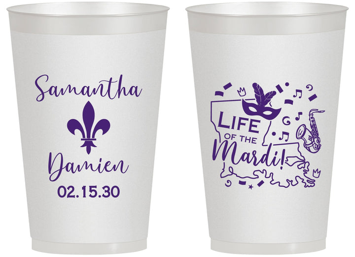 Personalized Wedding 14 oz Frosted Cups - Mardi Gras | 398