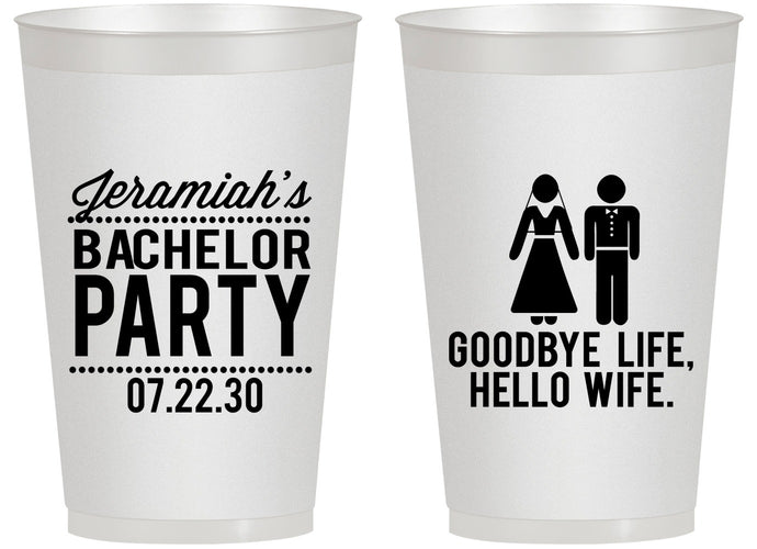 Personalized Bachelor Party 14 oz Frosted Cups - Goodbye Life Hello Wife | 40019