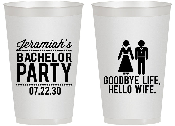Personalized Bachelor Party 14 oz Frosted Cups - Goodbye Life Hello Wife | 40019