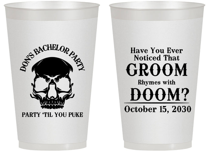 Personalized Bachelor Party 14 oz Frosted Cups - Groom Doom Skull | 40041