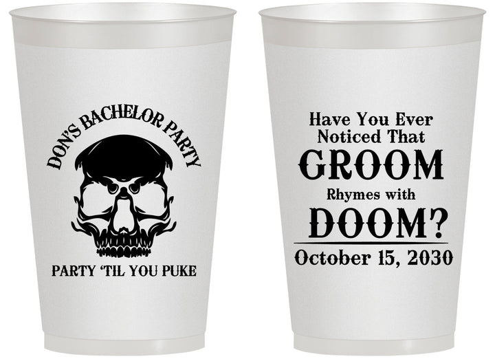 Personalized Bachelor Party 14 oz Frosted Cups - Groom Doom Skull | 40041