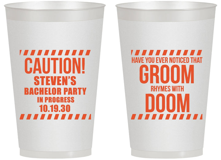 Personalized Bachelor Party 14 oz Frosted Cups - Groom Rhymes Doom | 40042
