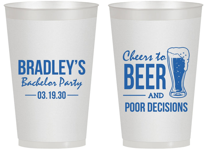 Personalized Bachelor Party 14 oz Frosted Cups - Beer Pour Decisions | 40045