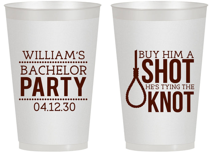Personalized Bachelor Party 14 oz Frosted Cups - Buy Him A Shot | 40051