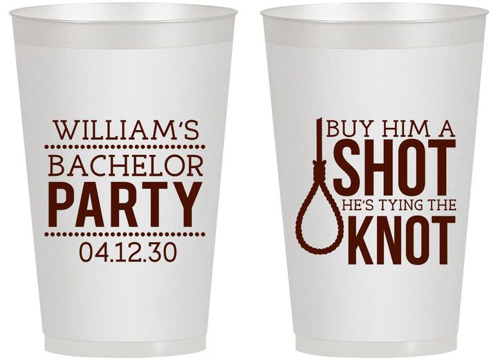 Personalized Bachelor Party 14 oz Frosted Cups - Buy Him A Shot | 40051