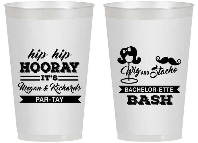 Personalized Bachelor Party 14 oz Frosted Cups - Wig Or Stache | 40058