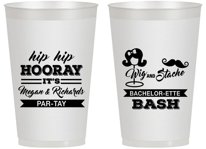 Personalized Bachelor Party 14 oz Frosted Cups - Wig Or Stache | 40058