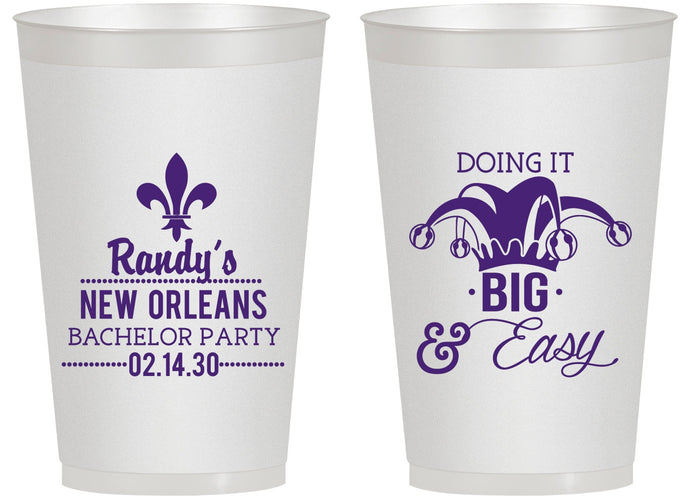 Personalized Bachelor Party 14 oz Frosted Cups - Mardi Gras | 40089