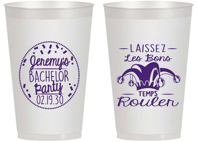 Personalized Bachelor Party 14 oz Frosted Cups - Mardi Gras | 40090