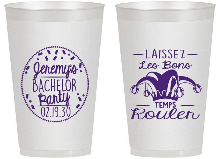 Personalized Bachelor Party 14 oz Frosted Cups - Mardi Gras | 40090